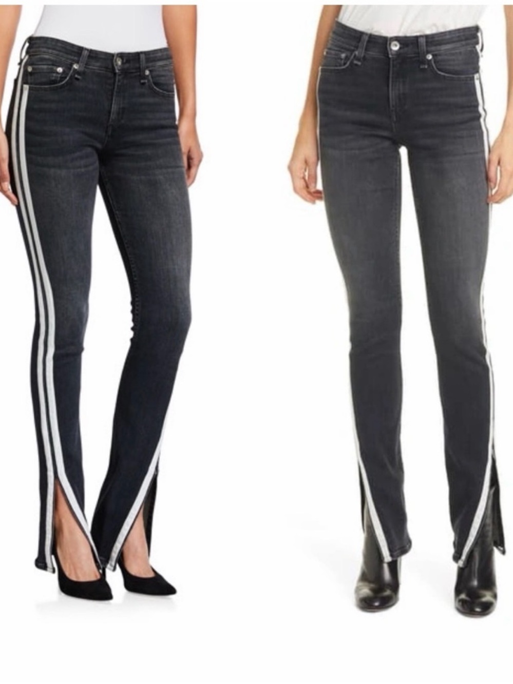 rag & bone | Black Split Hem Cate Mid-Rise Flare Jeans with White Side Stripes